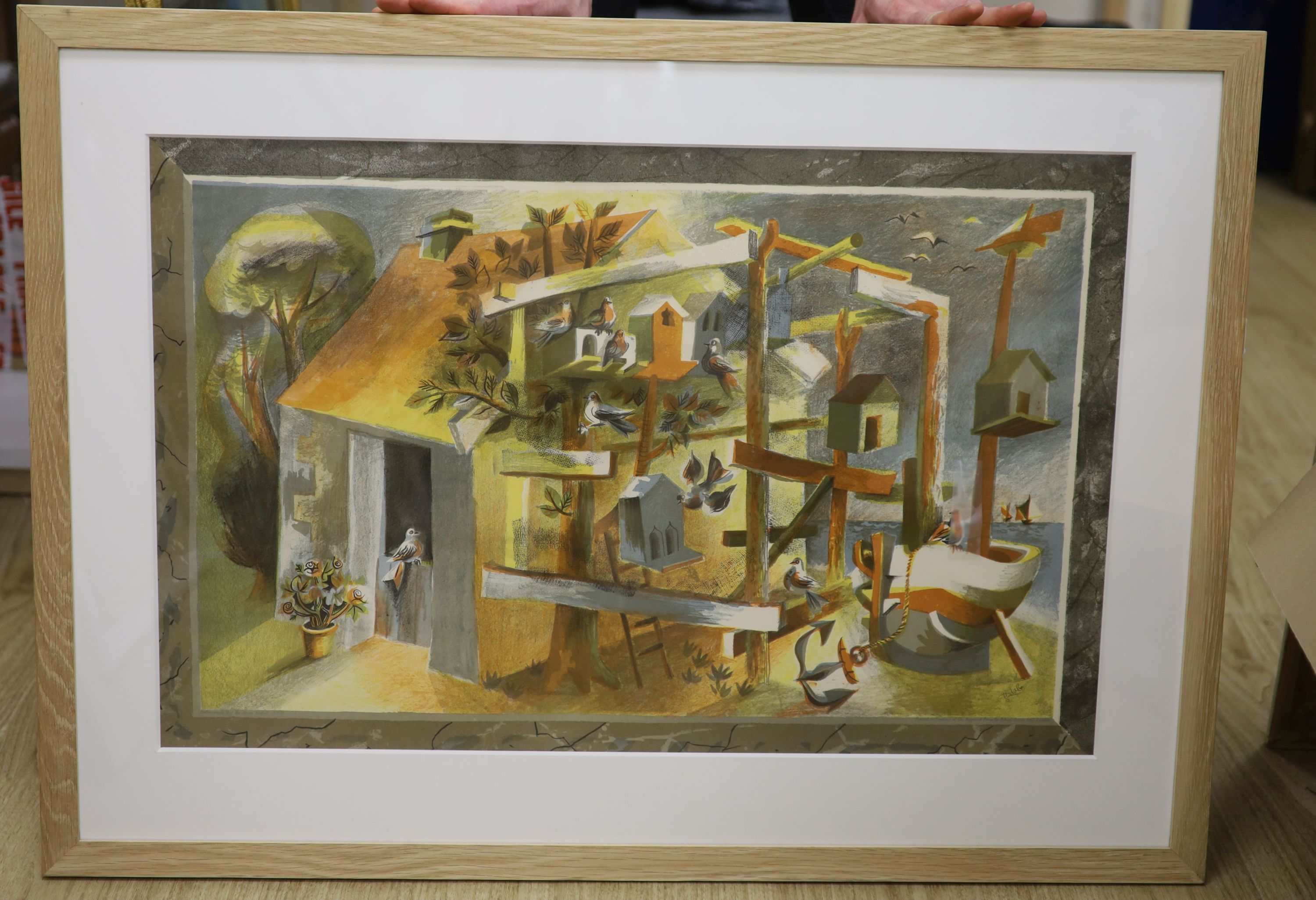 Hans Tisdall (German 1910-1997), lithograph, 'Fisherman's Hut' 48 x 75cm
